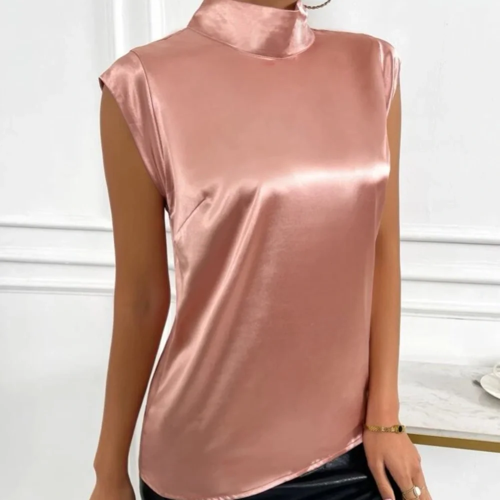 Mock neck  satin blouse - Picture 4 of 6